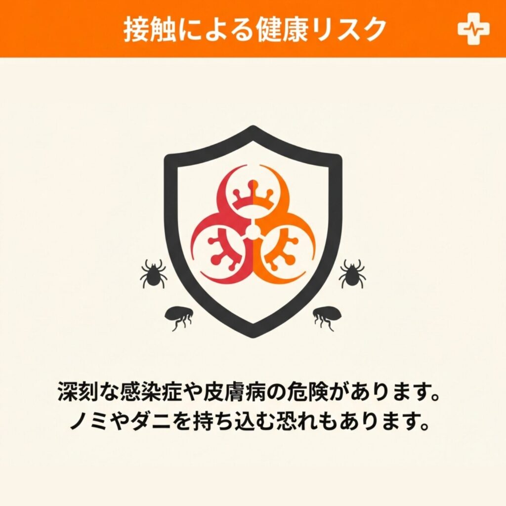 感染症や皮膚病、ノミ・ダニなどの健康被害リスクを象徴する、ウイルスや菌のイメージ図