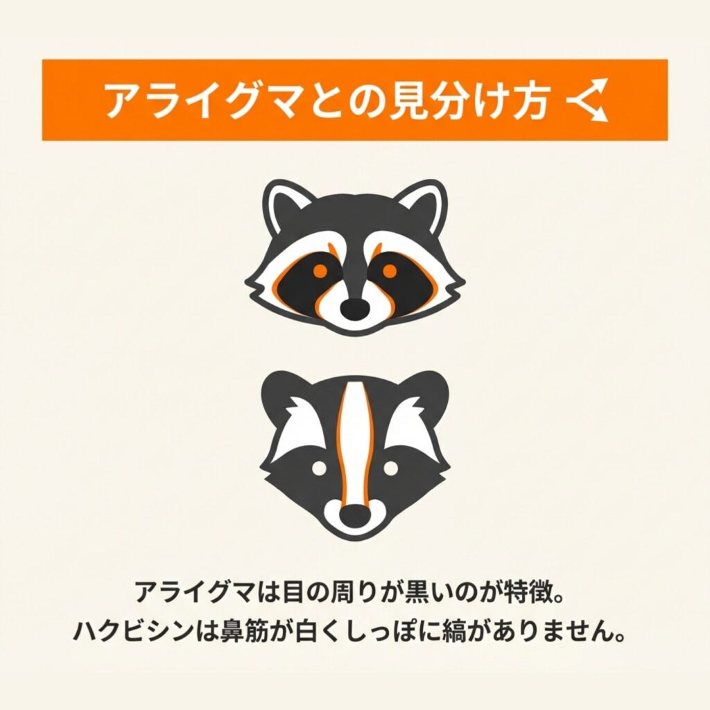 目の周りが黒いアライグマの特徴を示すイラスト