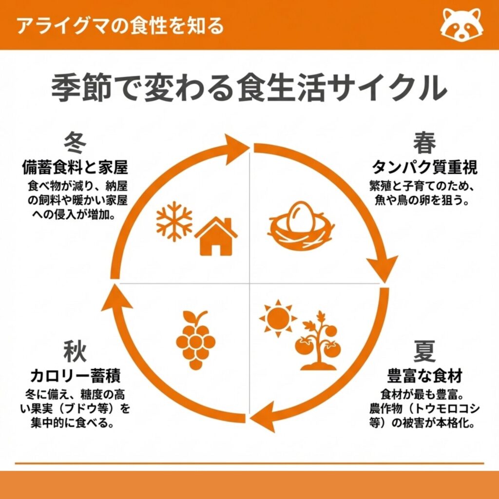 季節によって変わるアライグマの食性パターン