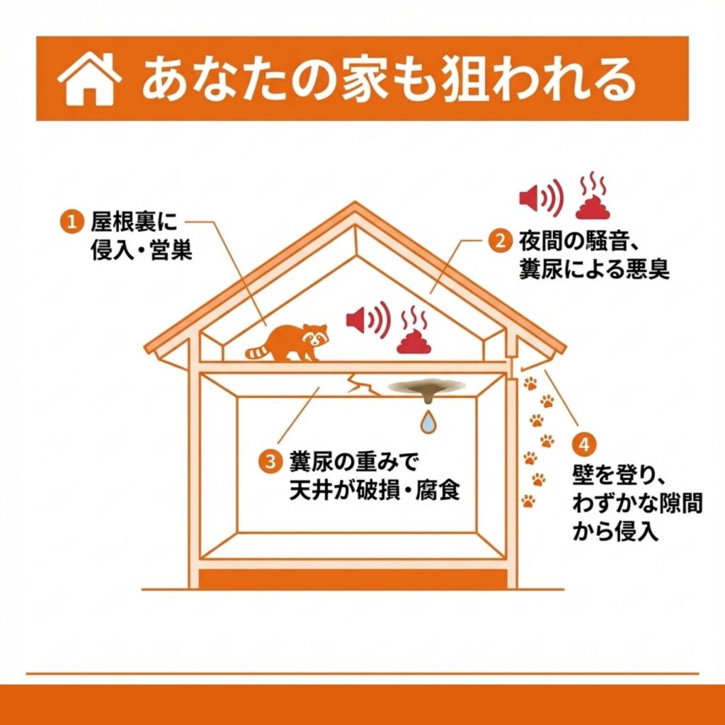 住宅への侵入被害（屋根裏・騒音・悪臭）