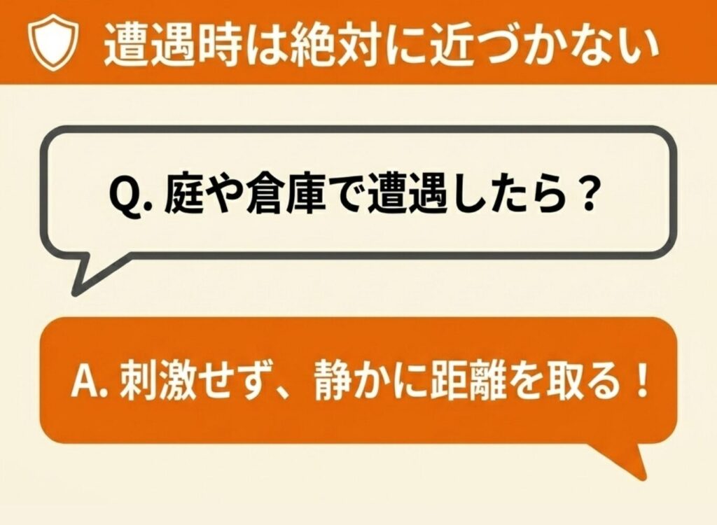 敷地内の庭や倉庫で遭遇した際の安全確保