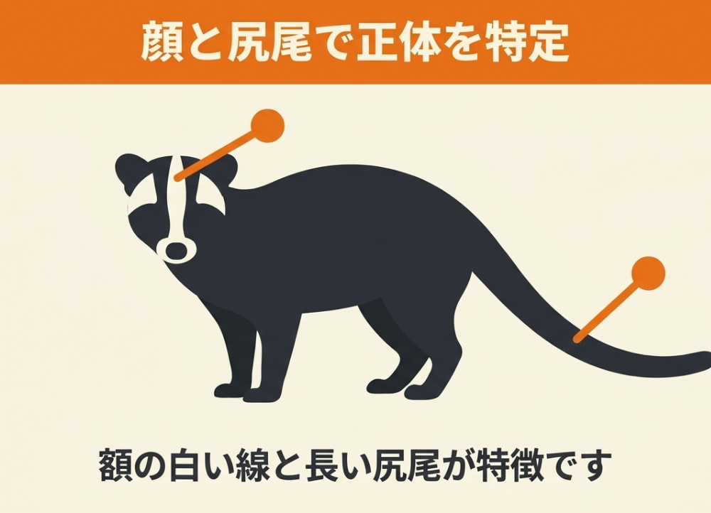 額の白い線と長い尻尾で見分けるハクビシンの特徴