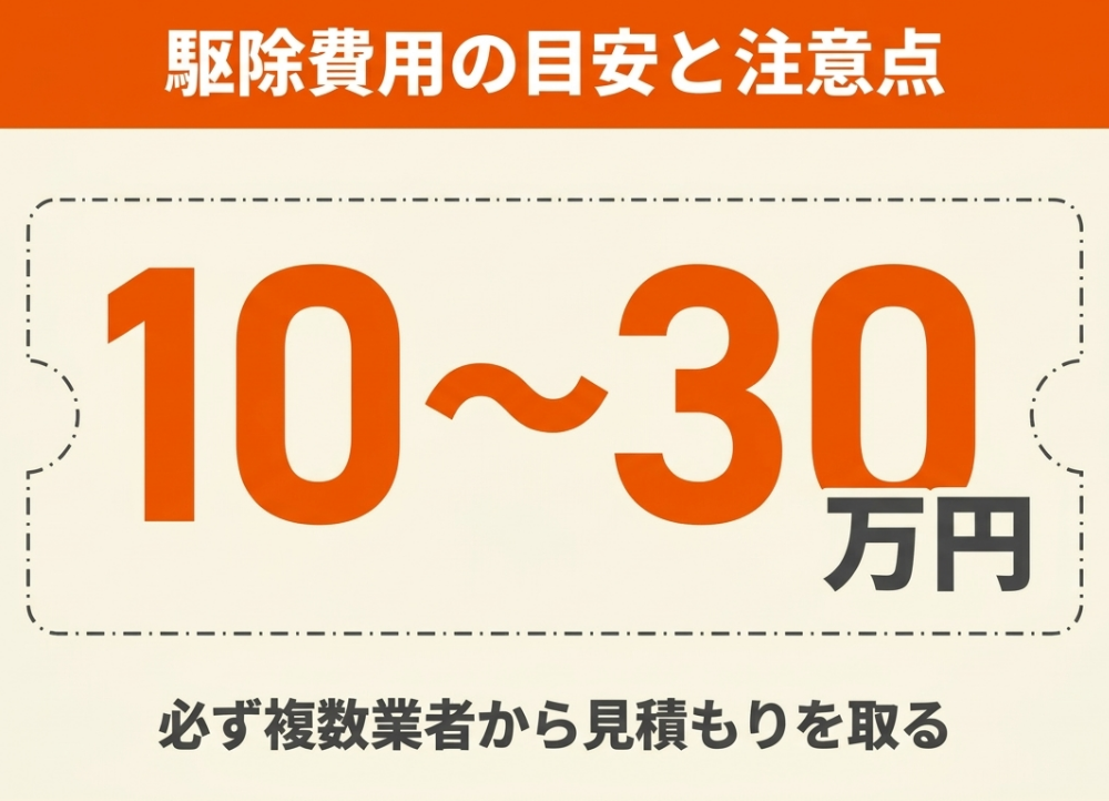 ハクビシン駆除費用の目安は10万〜30万円。複数業者から見積もりを取ることが大切