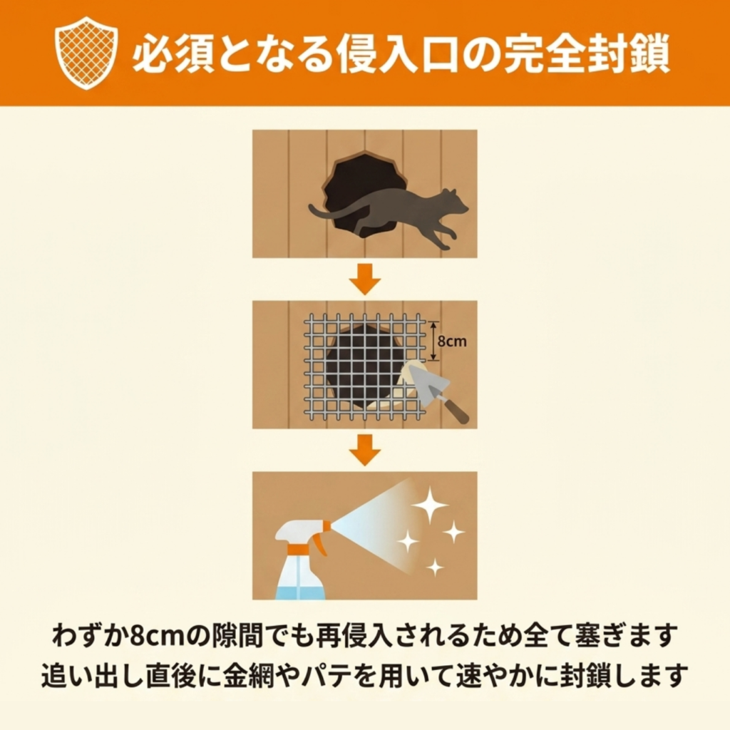 嫌いな音によるハクビシン対策と合わせて行うべき侵入口の封鎖