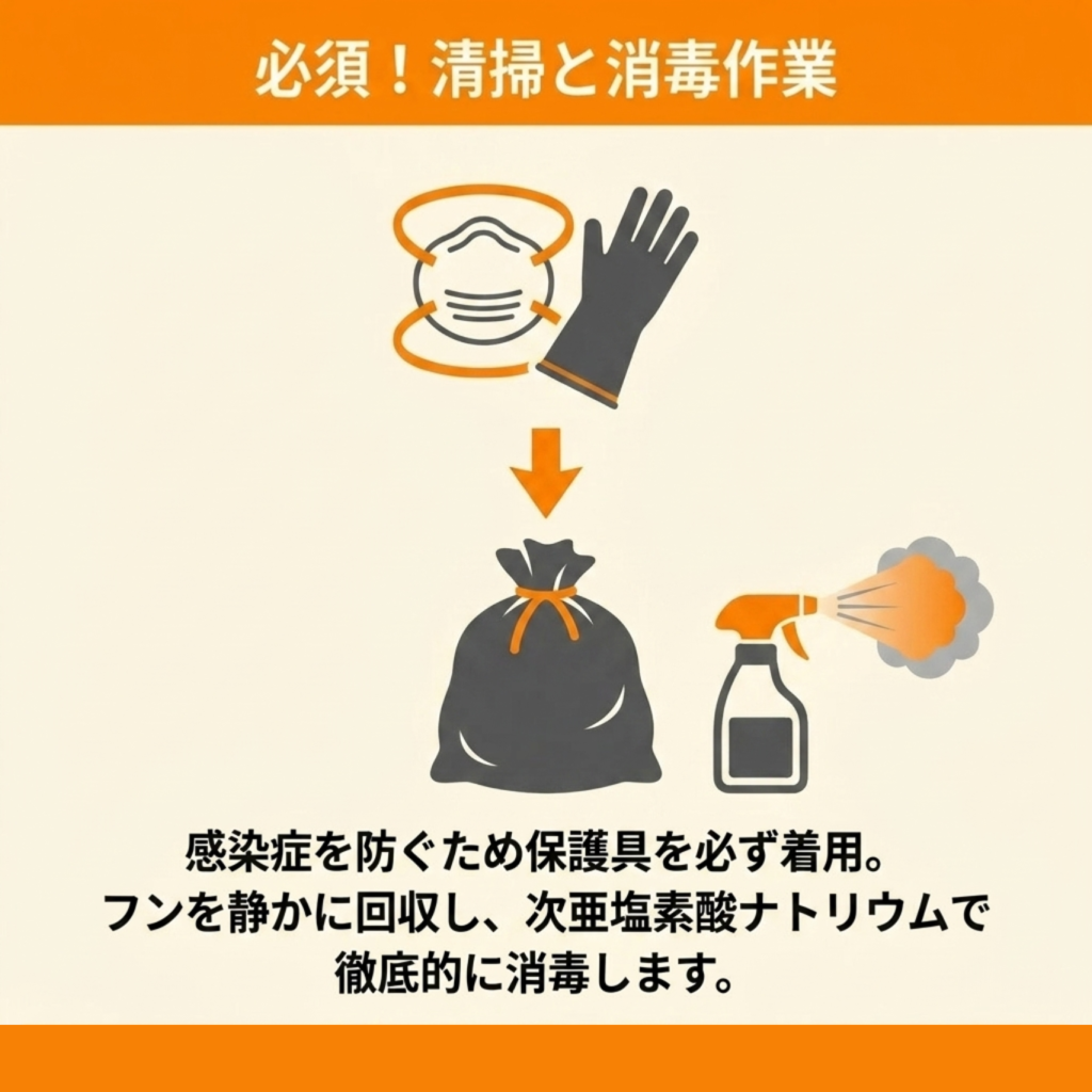 アライグマ駆除後の清掃・消毒