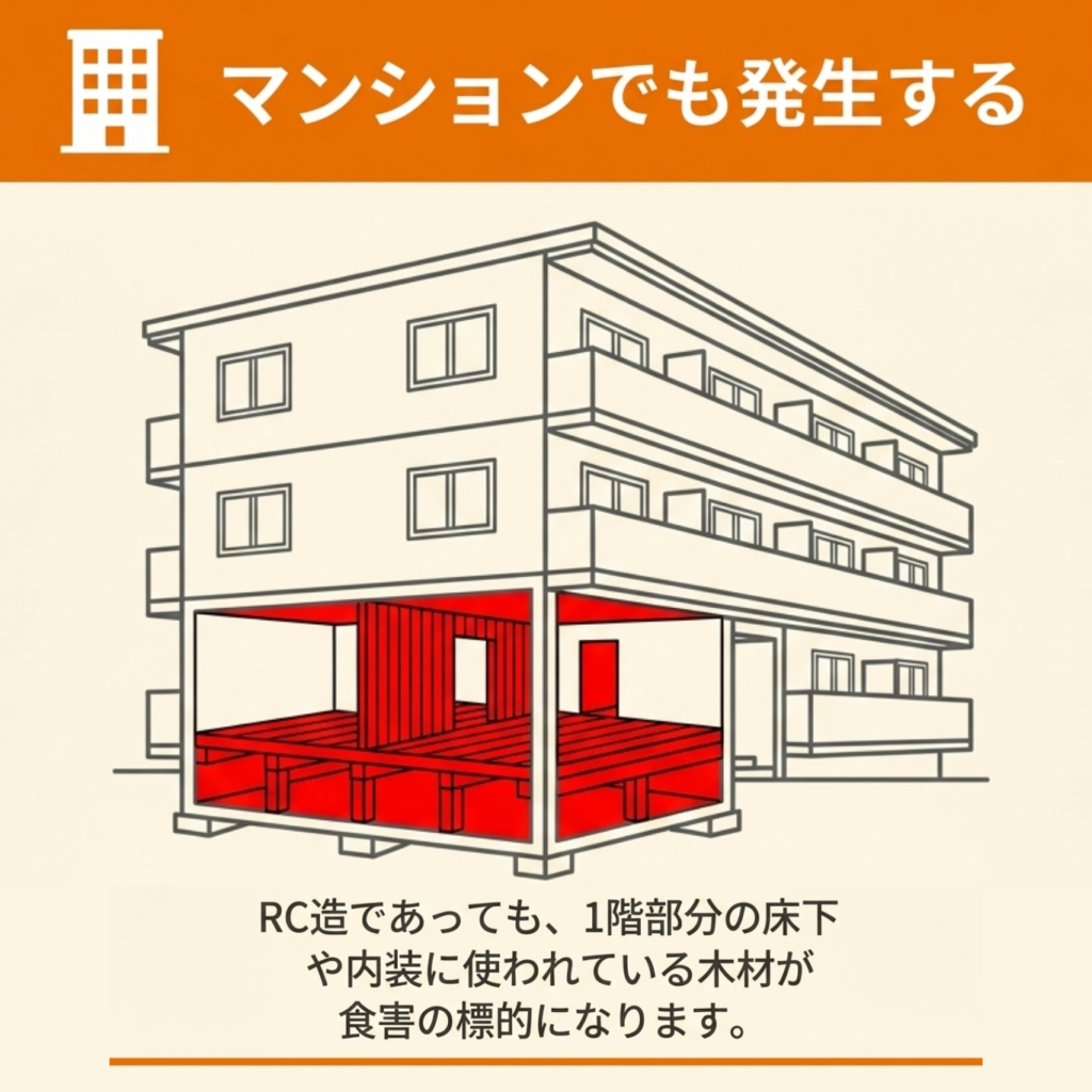 マンションなど鉄筋コンクリート造でもシロアリは発生する