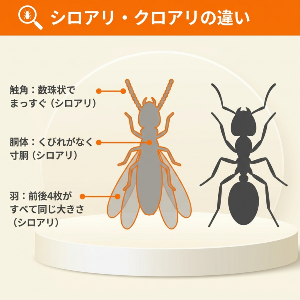 シロアリとクロアリを見分ける3つのポイント