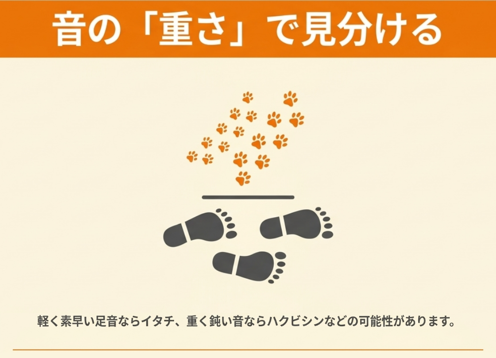 物音の時間帯からイタチなどの害獣を見分ける